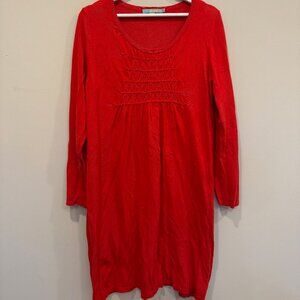 Boden Red Smocked Front Tunic Dress Long Sleeve Scoop Neck Women’s Size 12